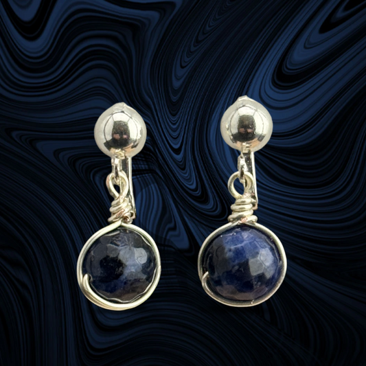 Dark Navy Sodalite Clip Earrings 1"