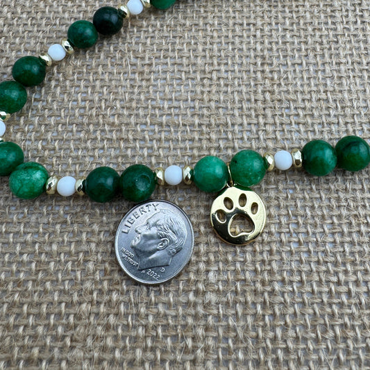 Kyanite, White Beads with 18K Gold-Plated Spacers with Paw Print Pendant Necklace 19"