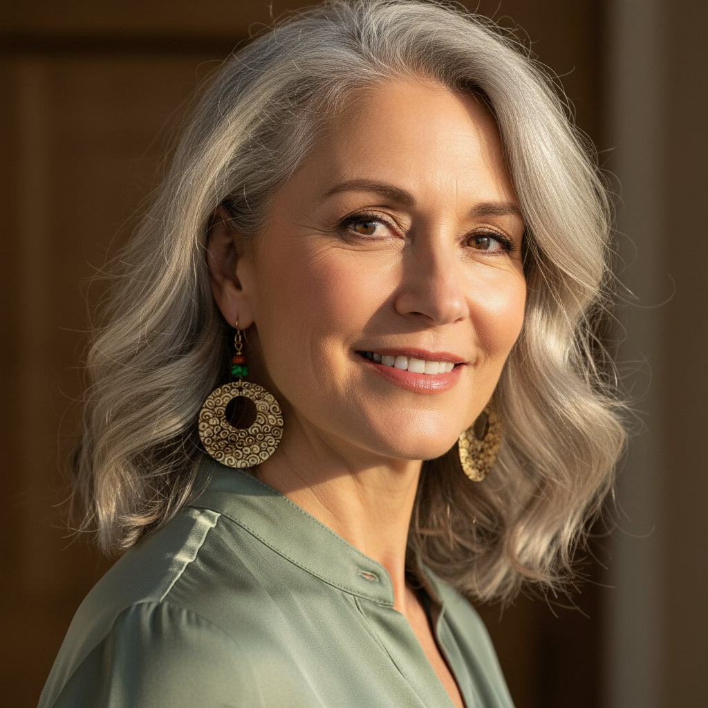 Earrings | Hoop |Zentangled Printemps Design | Wood-burned | Malachite | Red Sponge Coral  | 2.75"