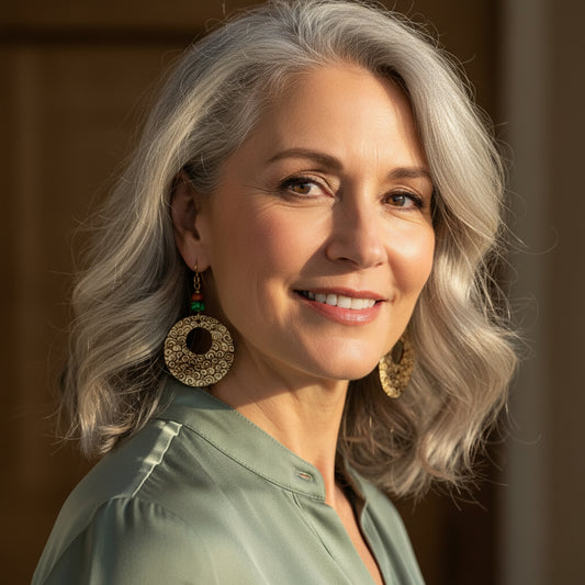 Earrings | Hoop |Zentangled Printemps Design | Wood-burned | Malachite | Red Sponge Coral  | 2.75"