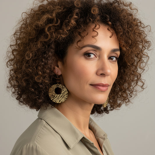 Earrings | Hoops |Zentangled  Mixed Animal Print Design | Wood-burned | Antique Copper Saucers | 2.5"