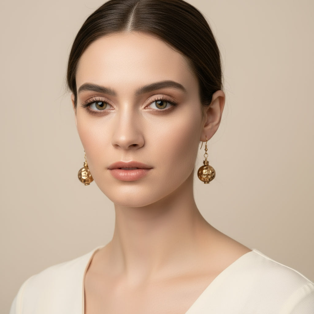 Earrings | Unique Metalic Gold Spheres | Brass Spacer Discs | 2"
