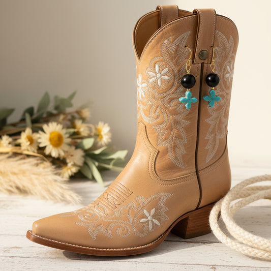 Earrings | Magnesite Turquoise Cross | Onyx Gemstones | Gold-plated Findings | 1.75"