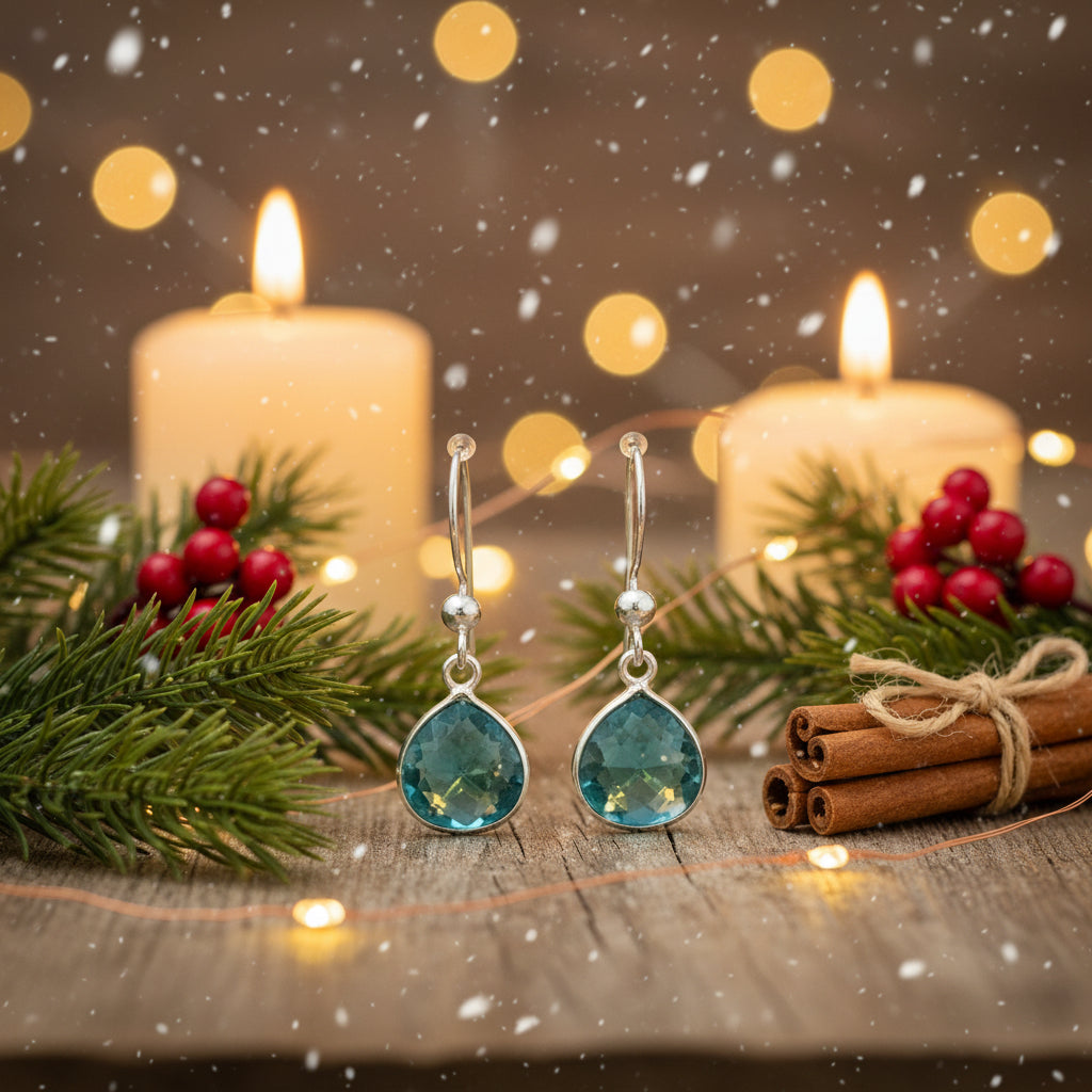 Earrings | Aqua Topaz Crystal | Silver-plated Earwires | 1"