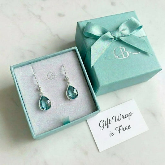 Earrings | Aqua Topaz Crystal | Silver-plated Earwires | 1"