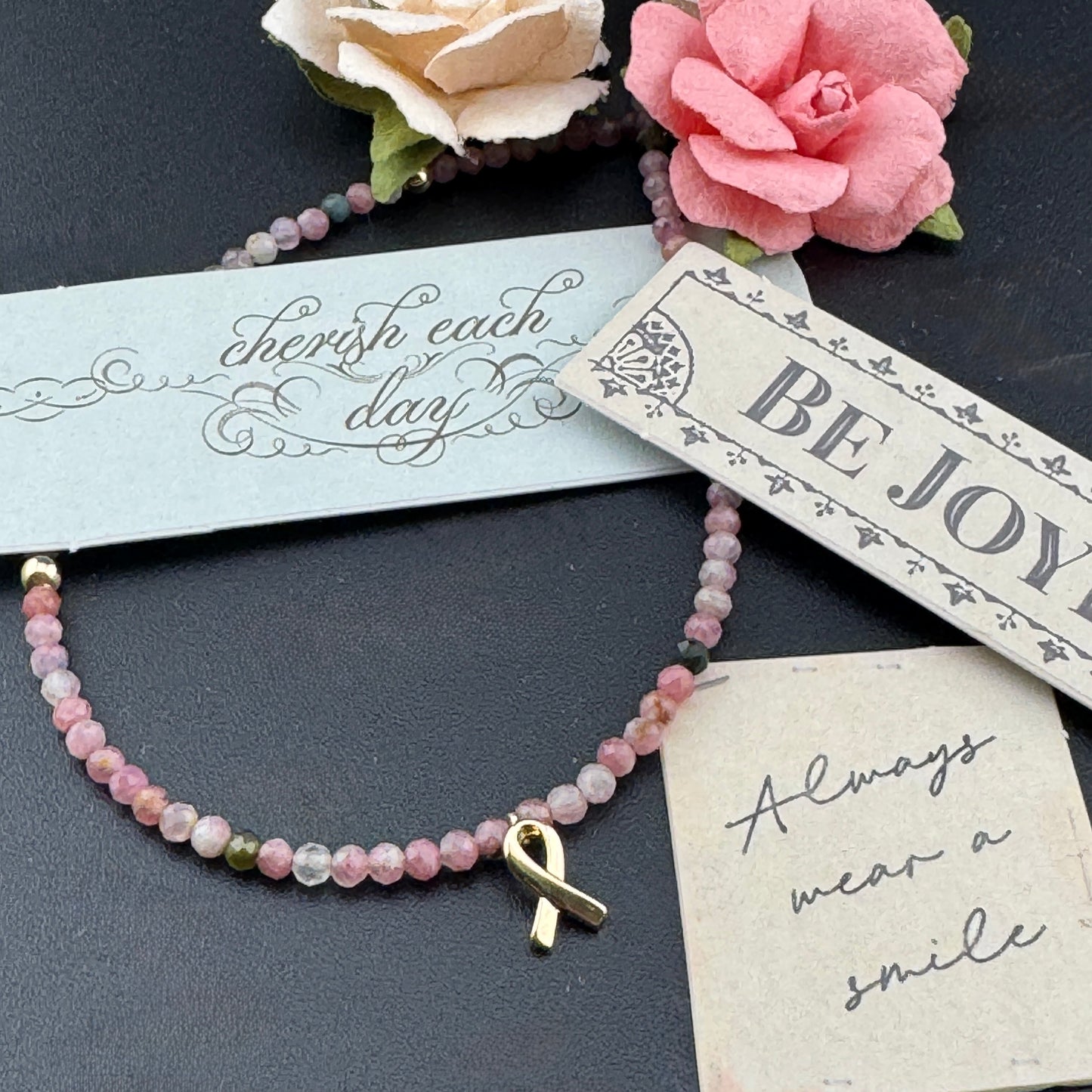 Pink Tourmaline Breast Cancer Awareness Necklace  16"