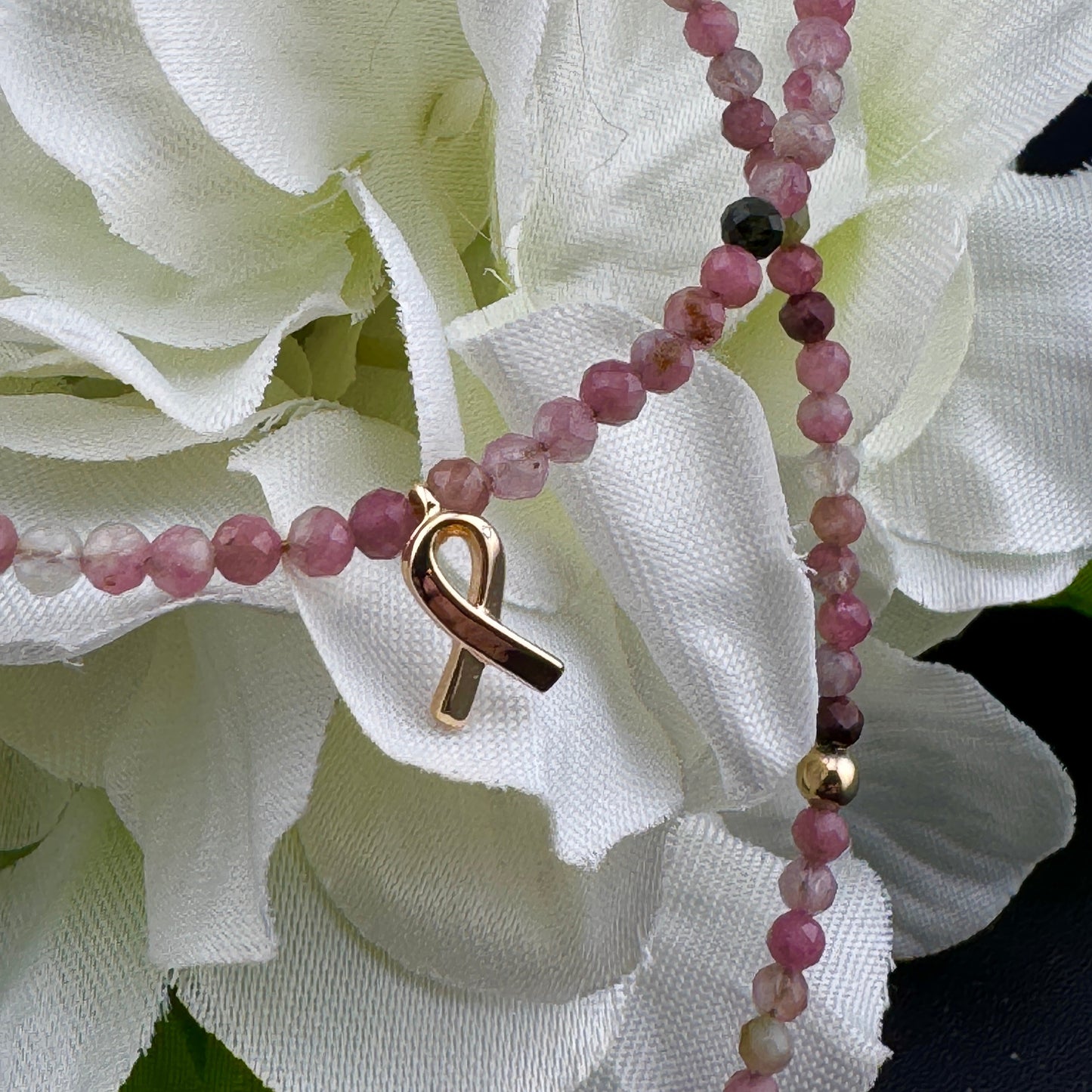 Pink Tourmaline Breast Cancer Awareness Necklace  16"