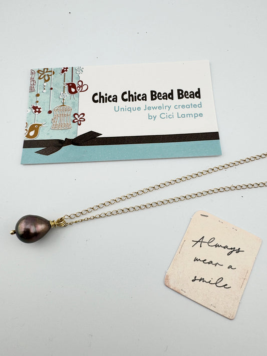 Bronze Tear Drop Pearl Necklace 18”