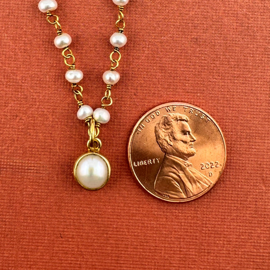 Pearl Necklace with Pearl Charm 16"