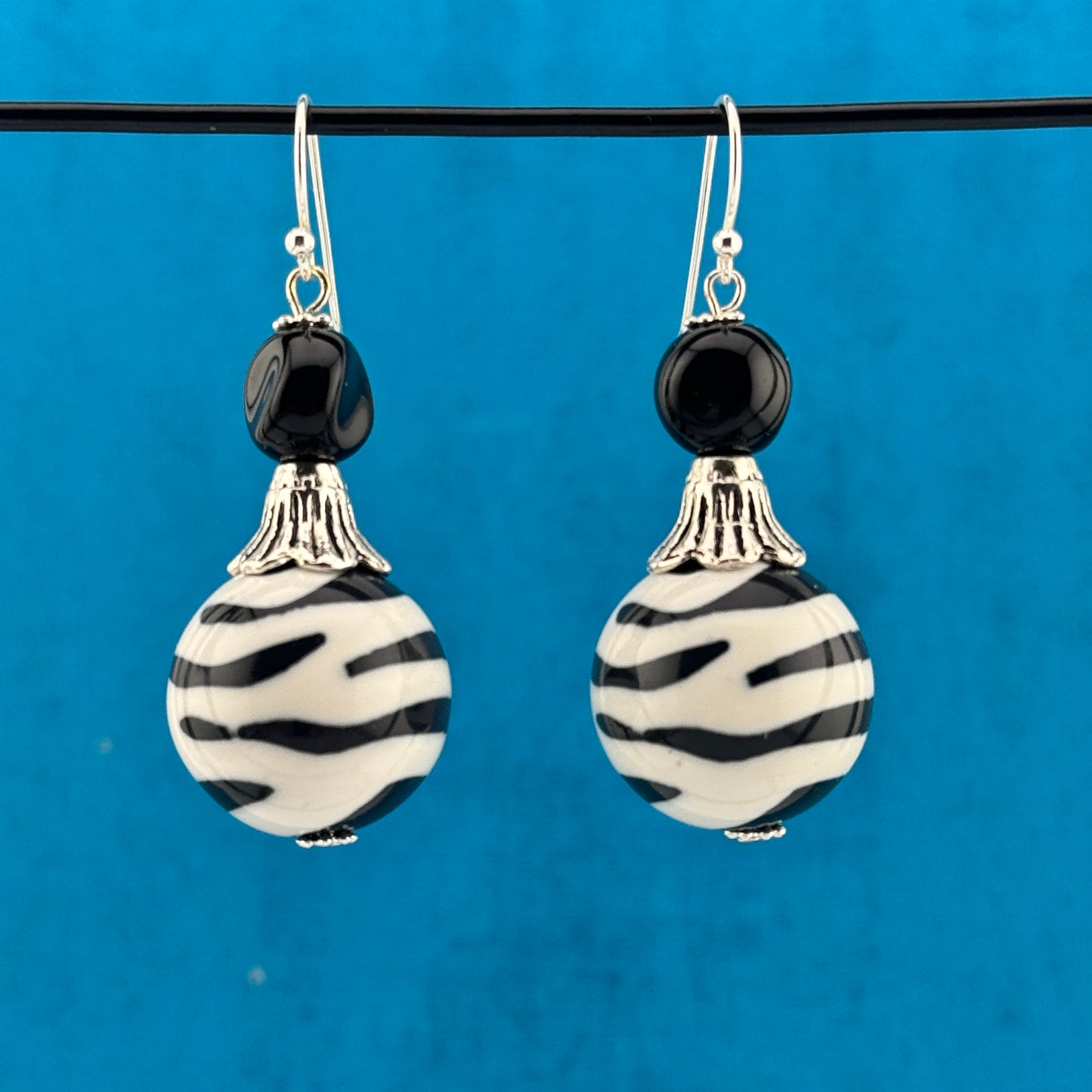 Black & White Sphere Earrings 2"