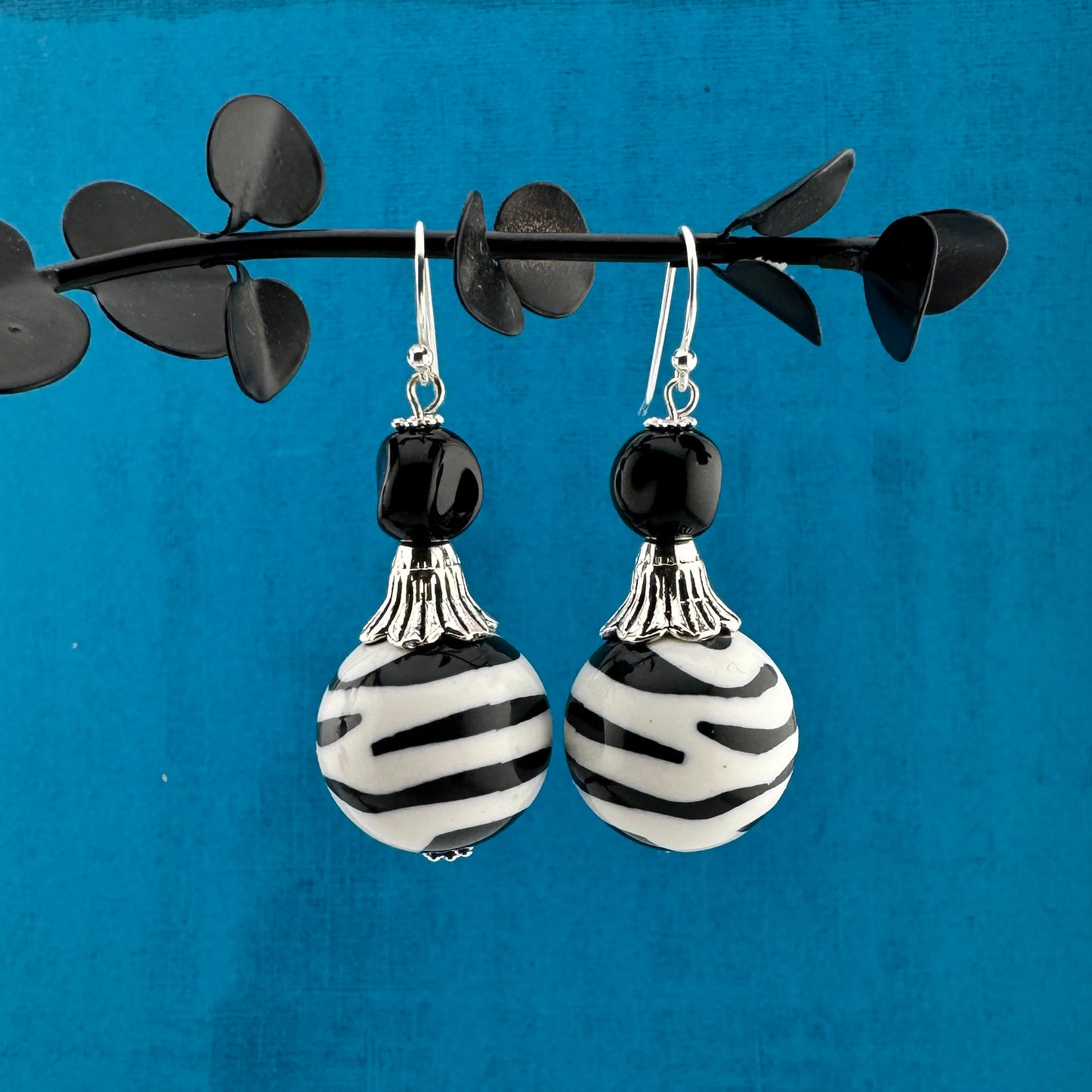 Black & White Sphere Earrings 2"