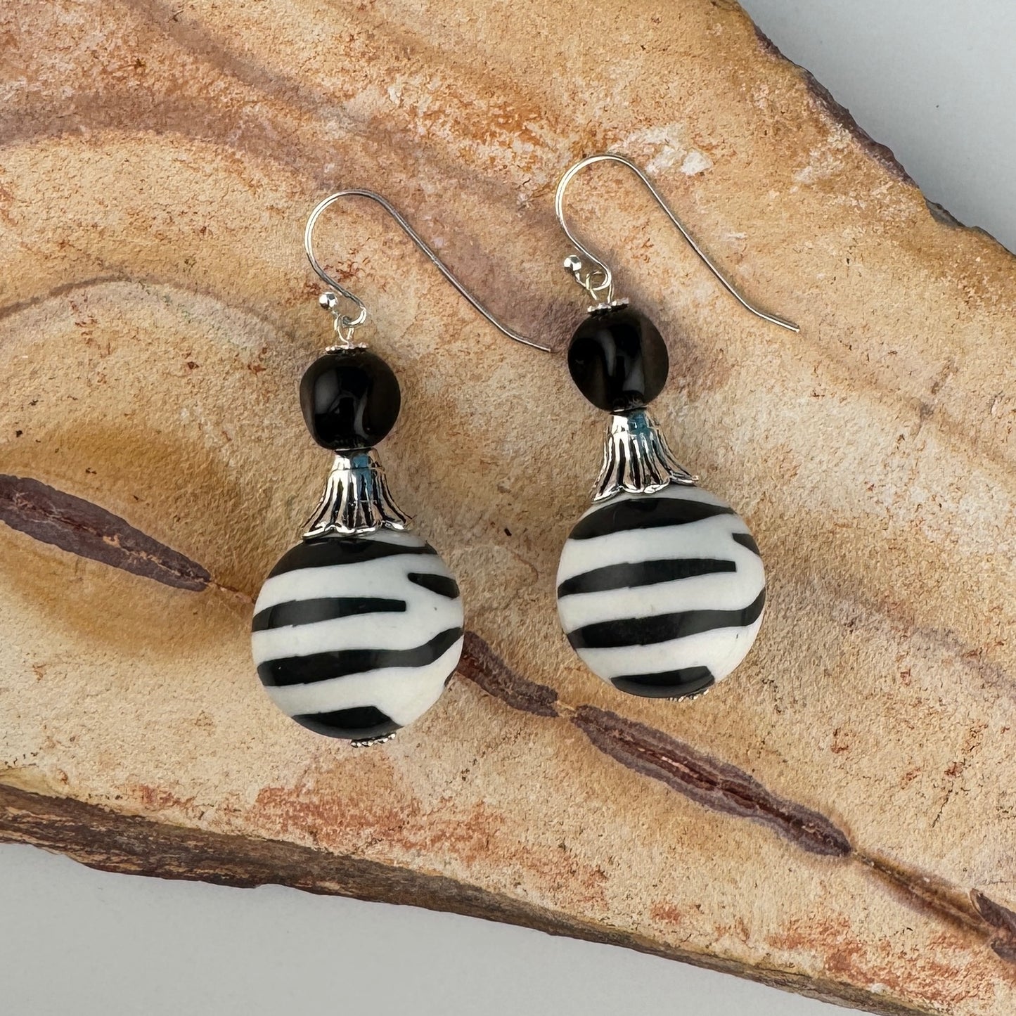 Black & White Sphere Earrings 2"