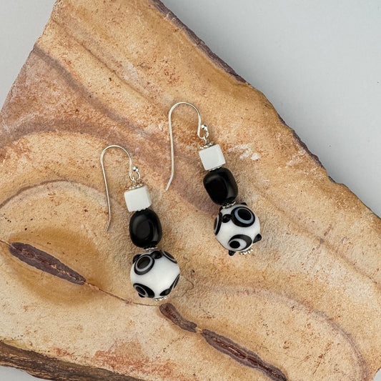 Black & White Lampwork Earrings 2"