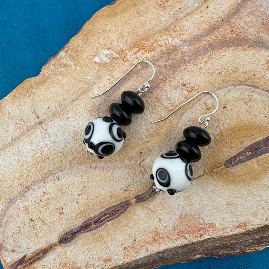 Black & White Lampwork Earrings 1.5"