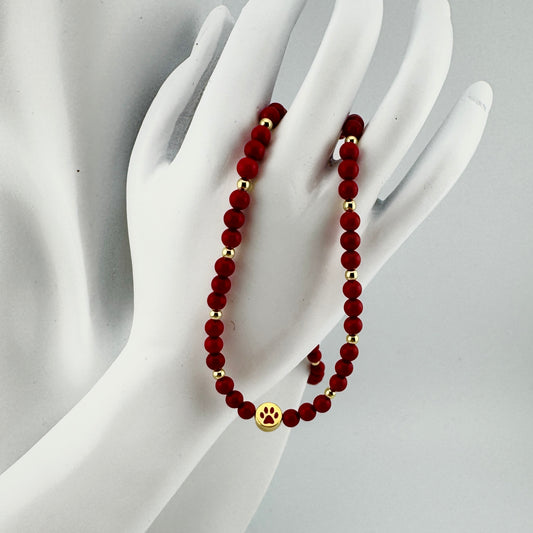 Paw Print Red Necklace 16"