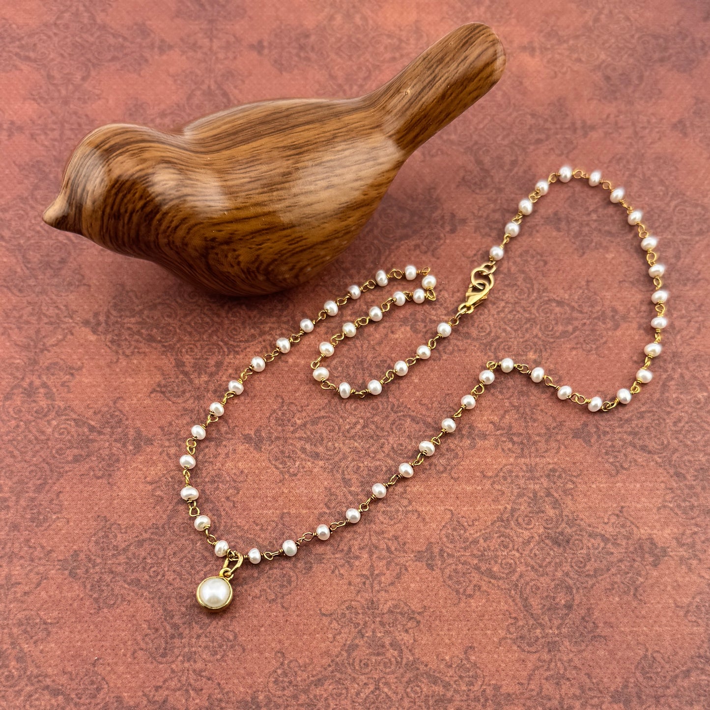 Pearl Necklace with Pearl Charm 16"