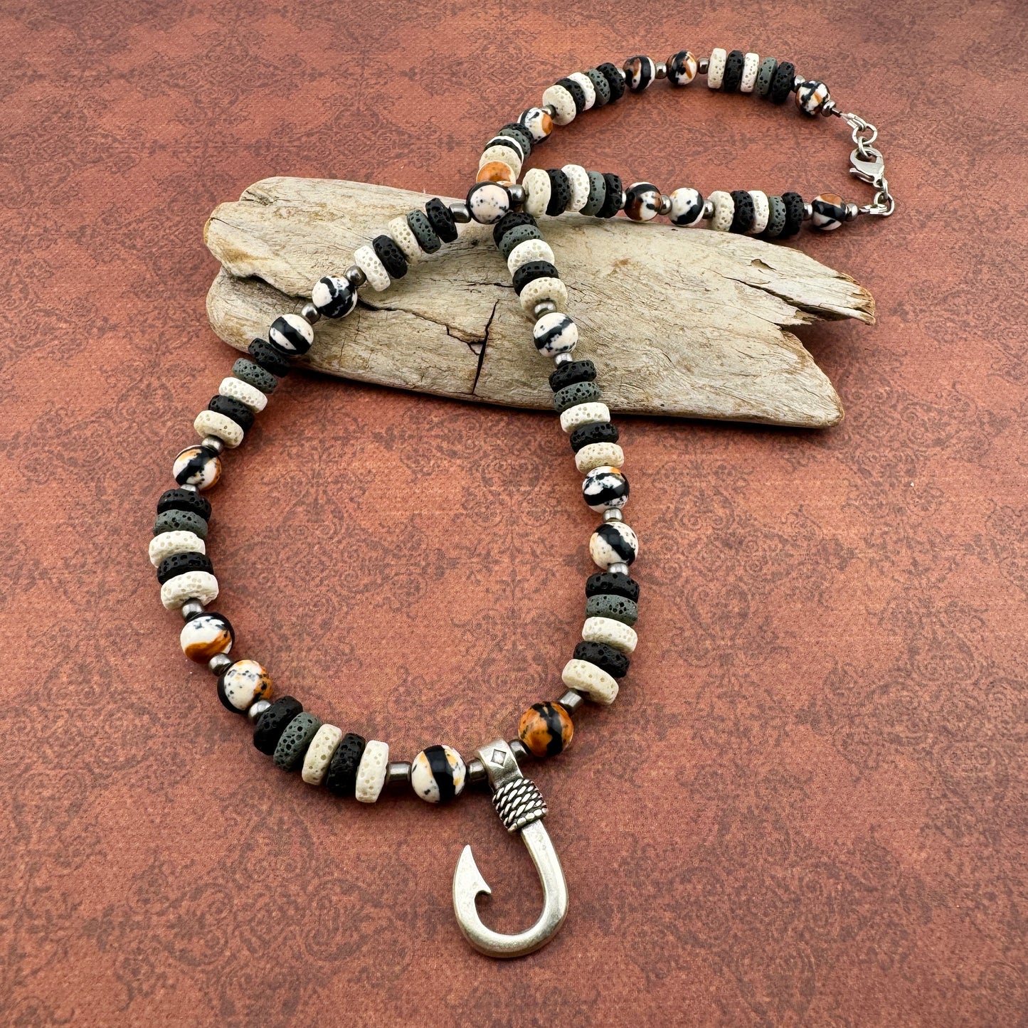 Black & White Fish Hook Necklace 20"