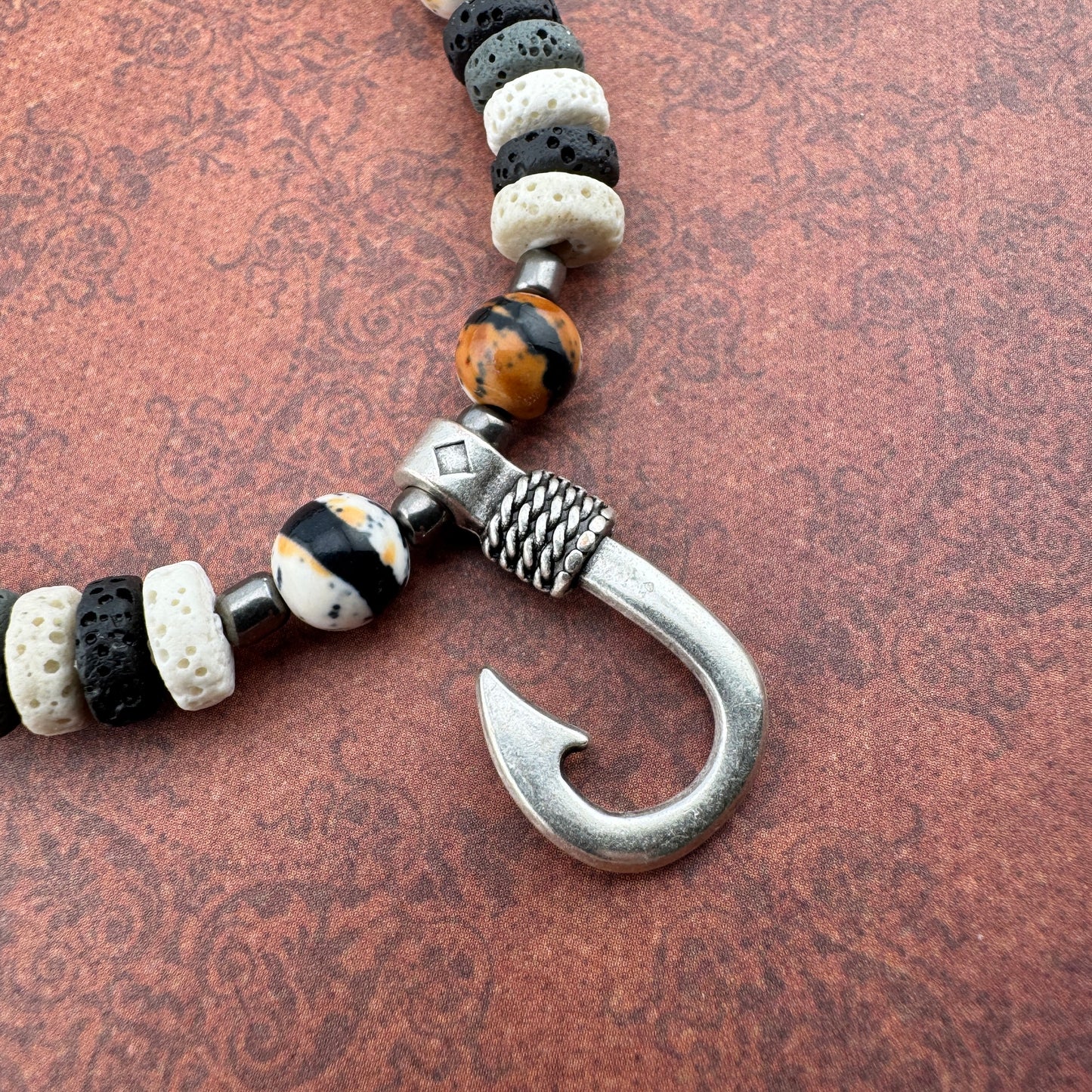 Black & White Fish Hook Necklace 20"