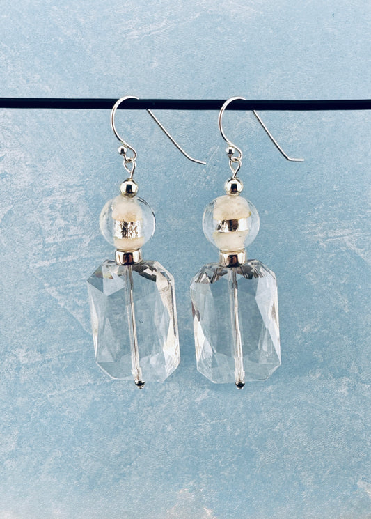Clear & Silver Earrings 2.5”