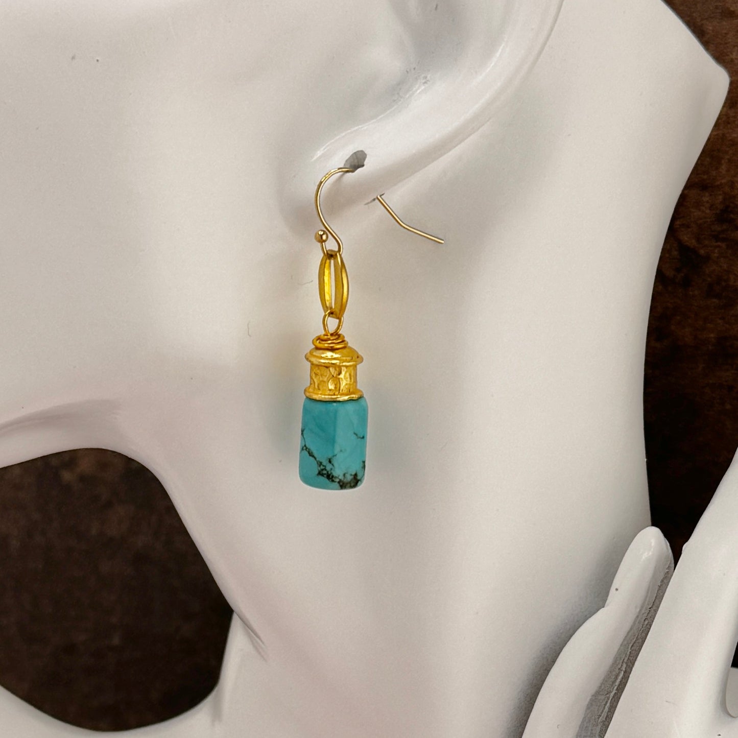 Turquoise & Gold Earring  1.75"