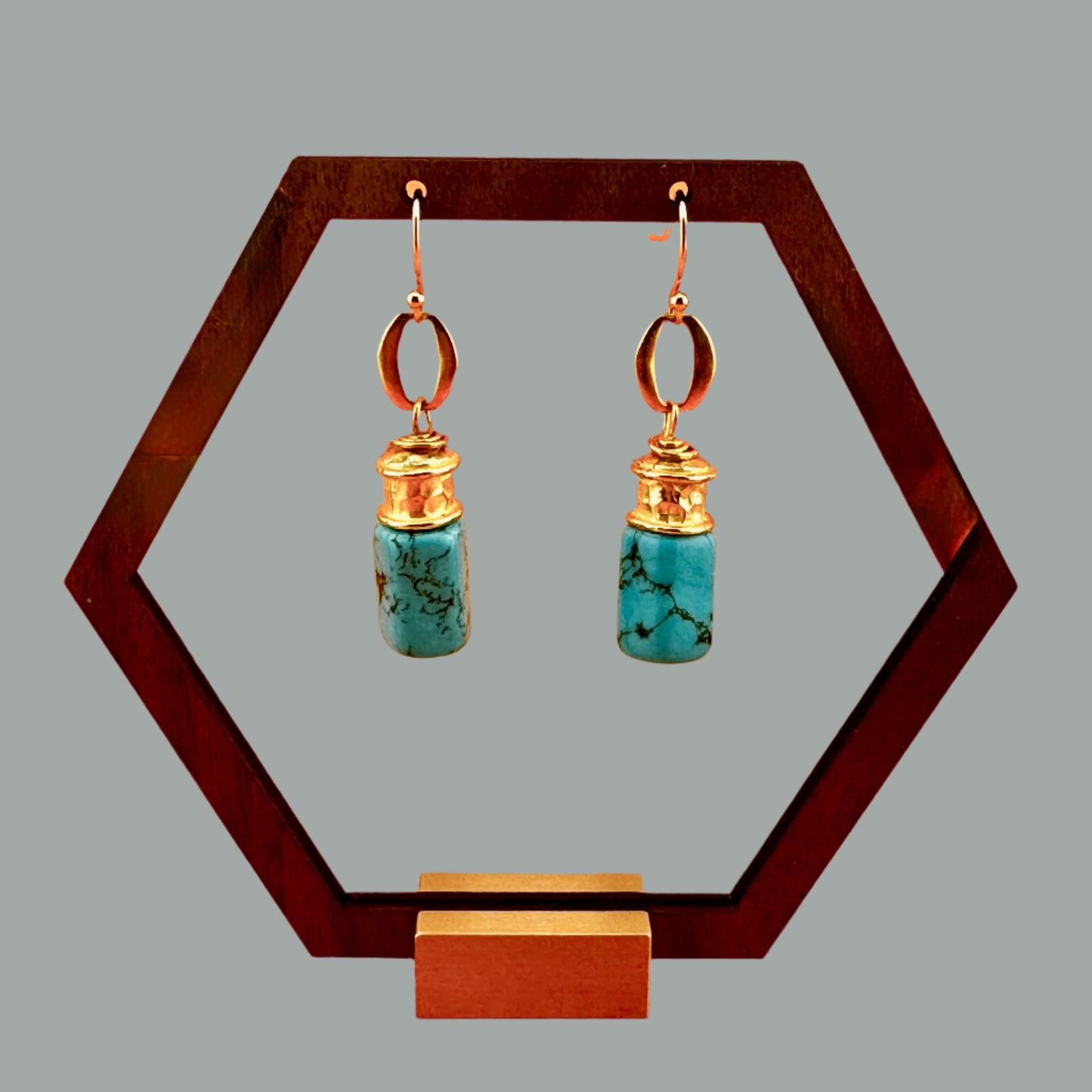 Turquoise & Gold Earring  1.75"