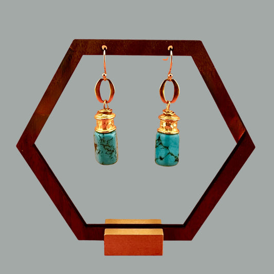 Turquoise & Gold Earring  1.75"