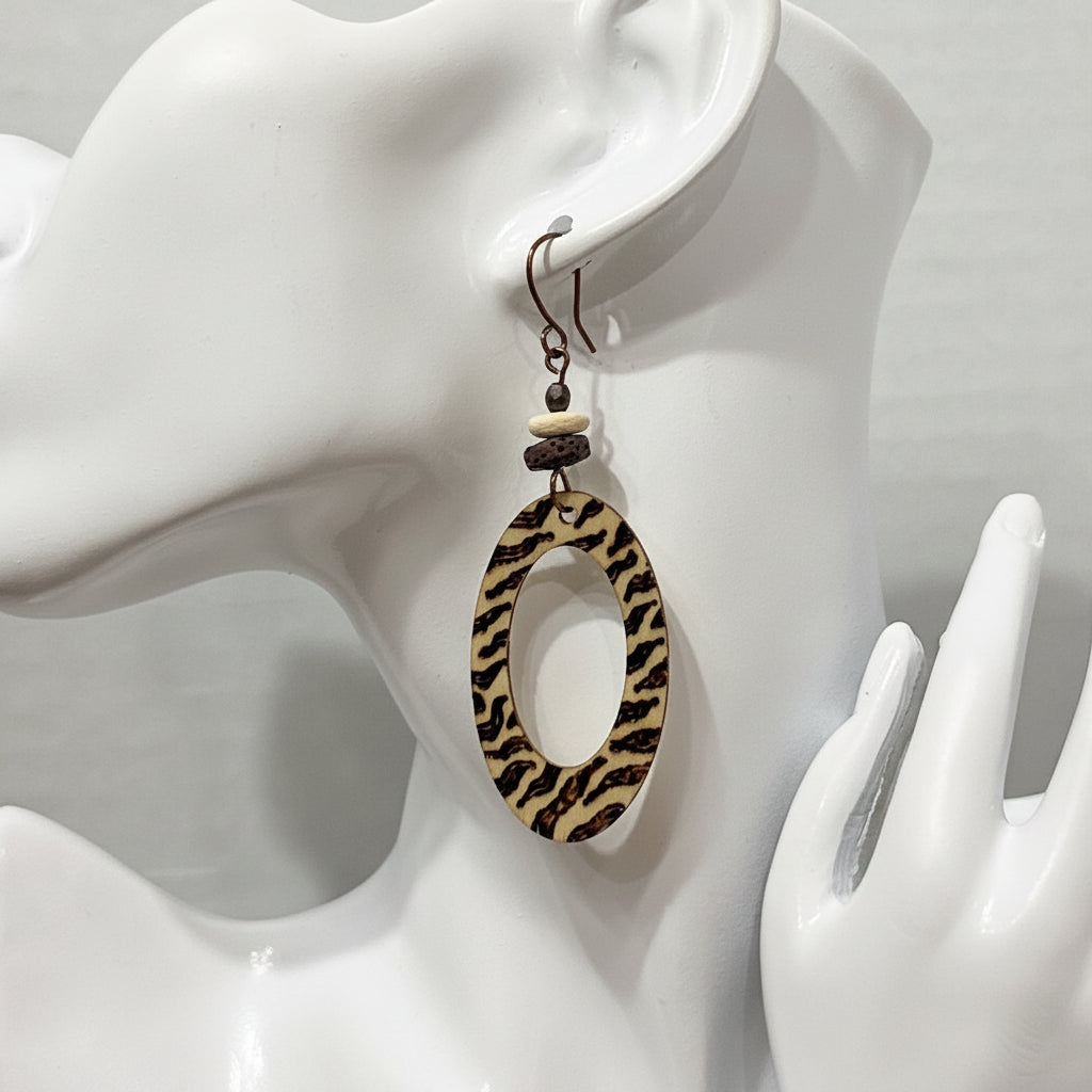 Earrings | Hoops | Oval-Shaoped | Zentangled | Wood-burned | Large | 3
