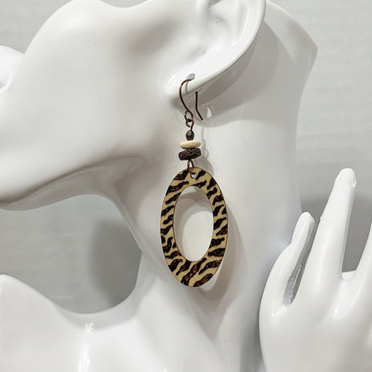 Earrings | Hoops | Oval-Shaoped | Zentangled | Wood-burned | Large | 3