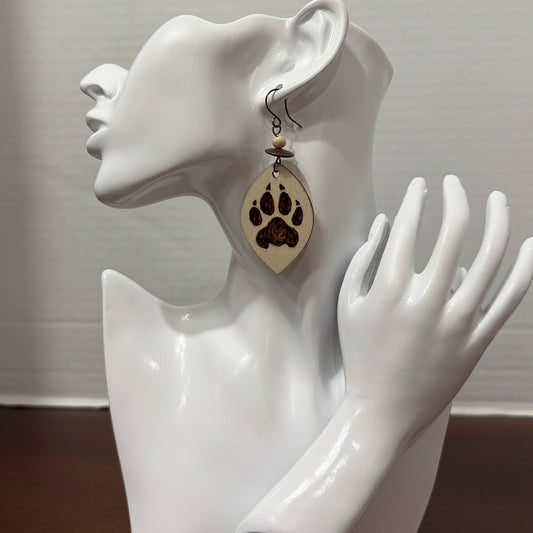 Earrings | Lens Shape  | Wood  | Pawprint | Wood-burned | Lava Stones | Copper Saucers  | 3"