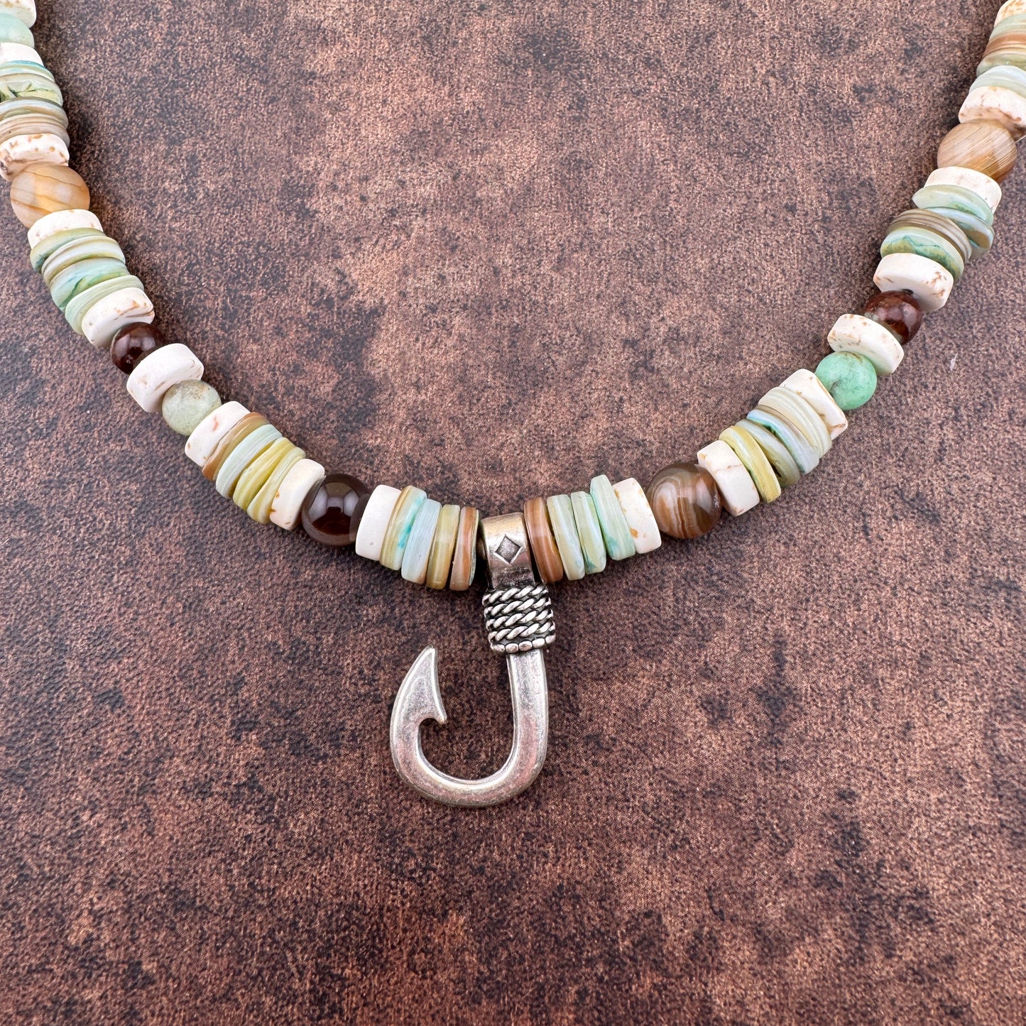 Green Tone Fish Hook Necklace 19"