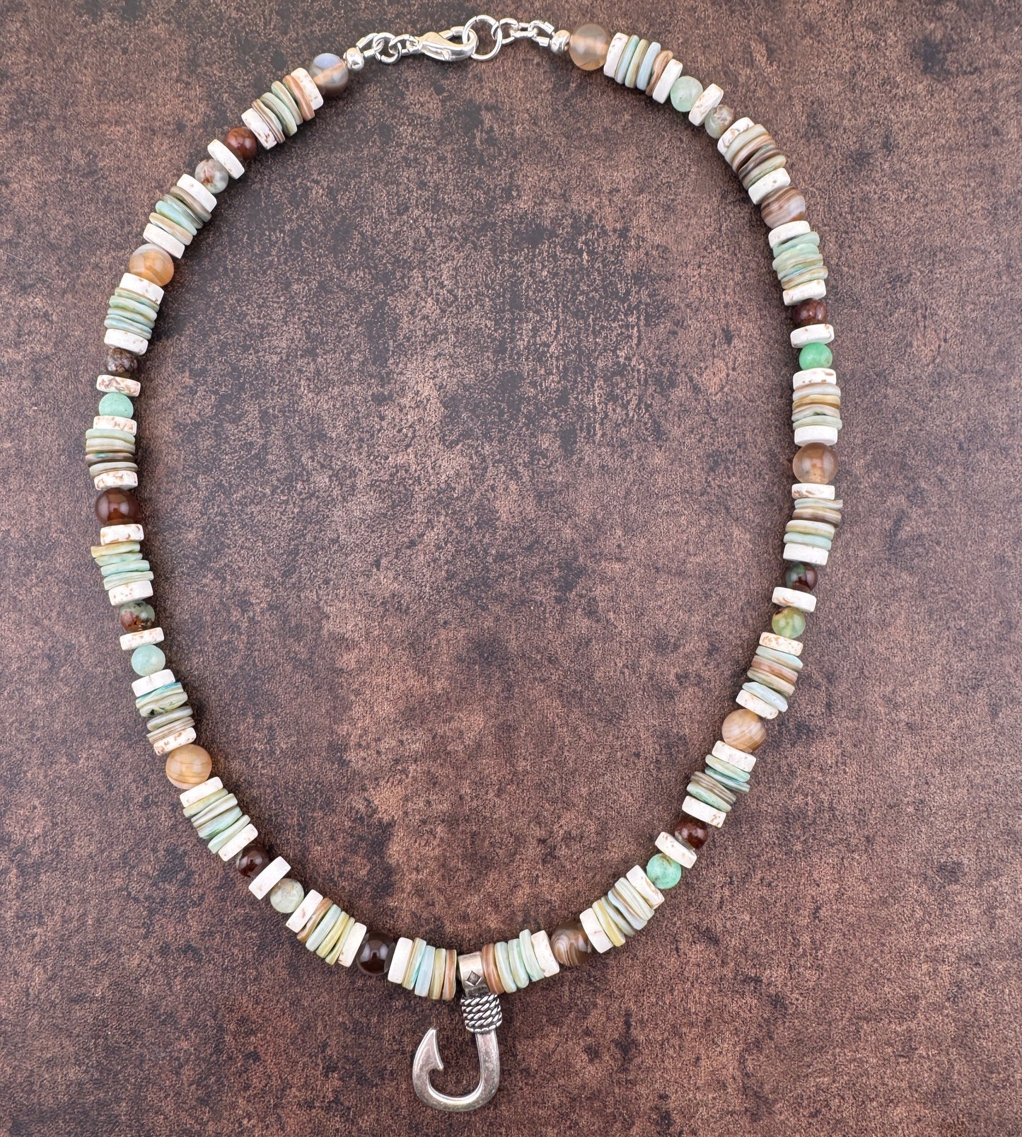 Green Tone Fish Hook Necklace 19"