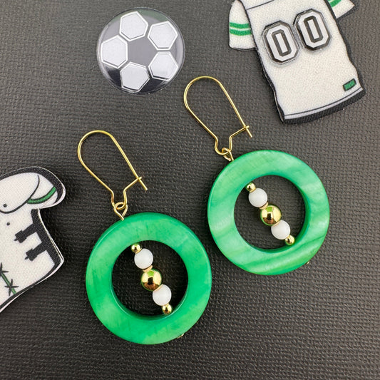 Green, White, and Gold Earrings 2.25"