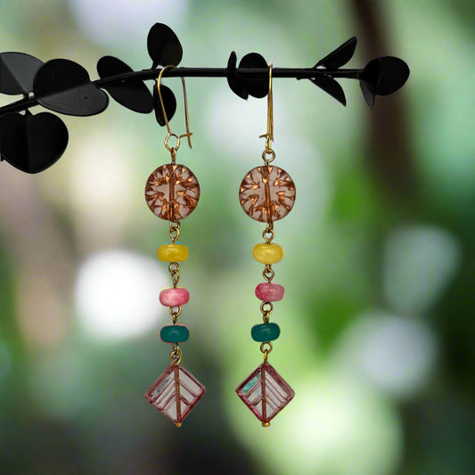 Eye Catching Czech Earrings 3.5”