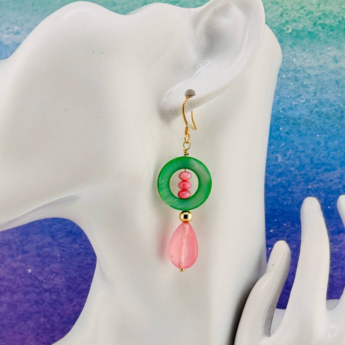 Green and Pink Earrings 2.5"