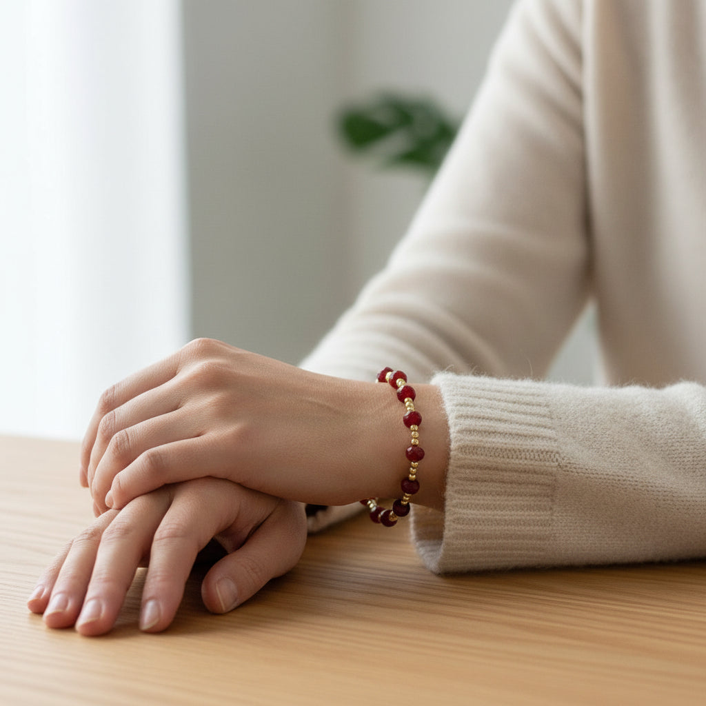 Bracelet | Minimalist | Bright Red | 18K Goldfilled | Stretch