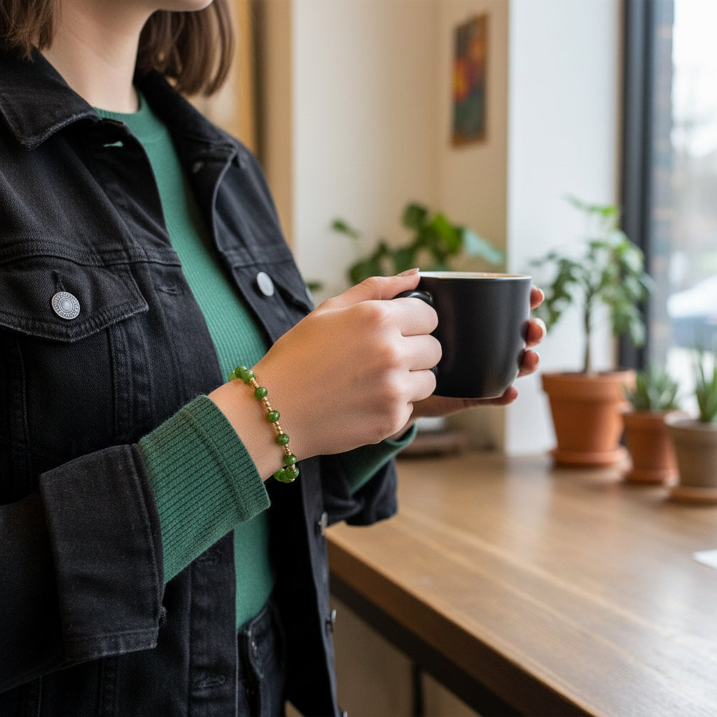 Bracelet | Minimalist | Medium Green | 18K Goldfilled | Stretch