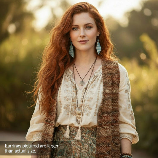 Earrings | Zentangled | Painted | Triangle-shaped | Wood-burned | Blue Czech Glass Bead | Blue Crystal Seed Bead | 2.5"