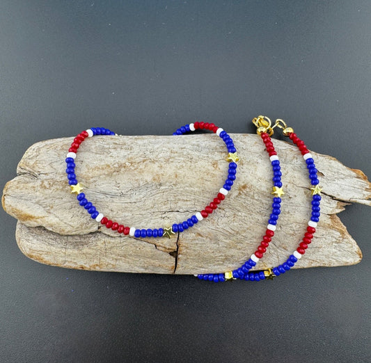 Mini-Star Seed Bead Necklace B  17”