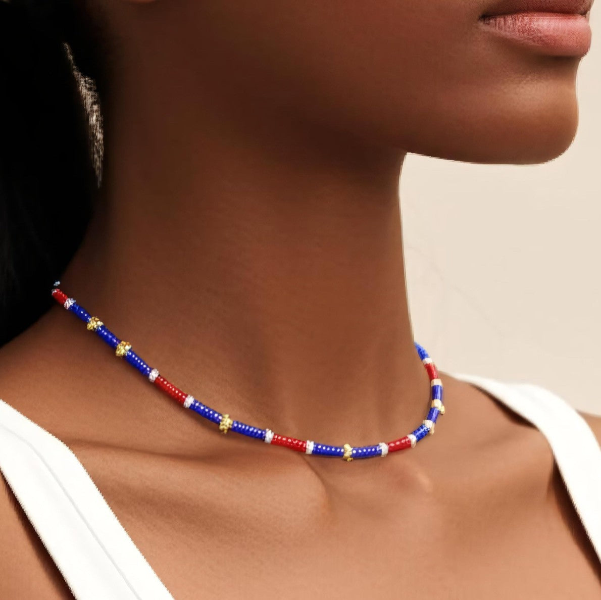 Mini-Star Seed Bead Necklace B  17”