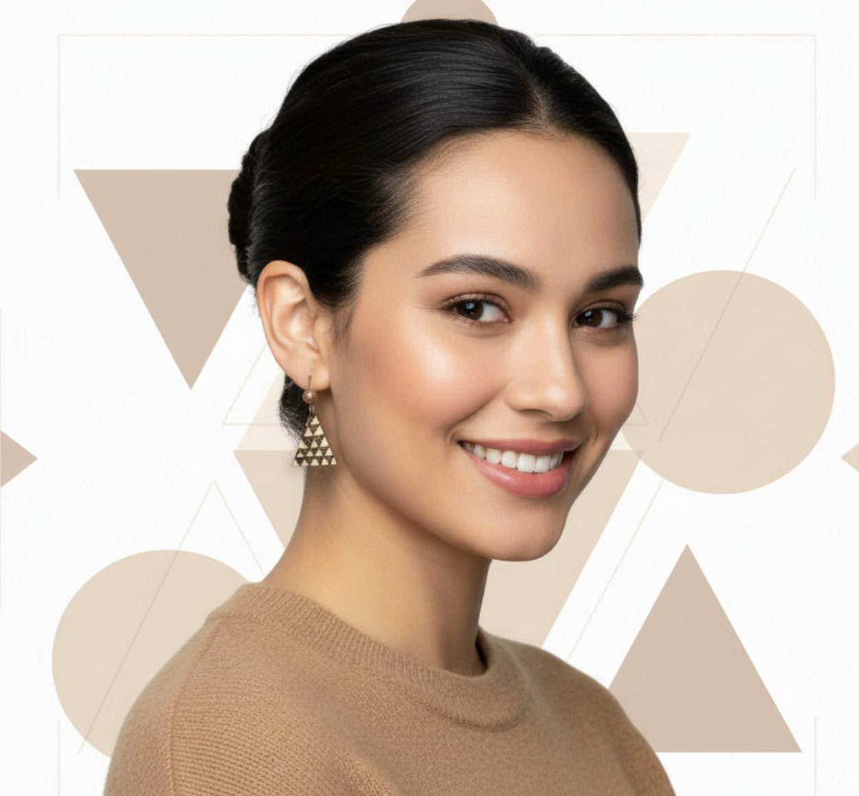 Earrings | Zentangles | Triangle Shape | Triangle Design | Copper-plated Lavastone | Wood-burned | Small Size | 1.5"