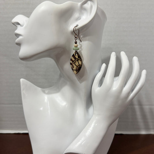 Earrings | Lens Shape  | Wood  | Sunflower | Wood-burned | Lava Stones | Small  | 2.5