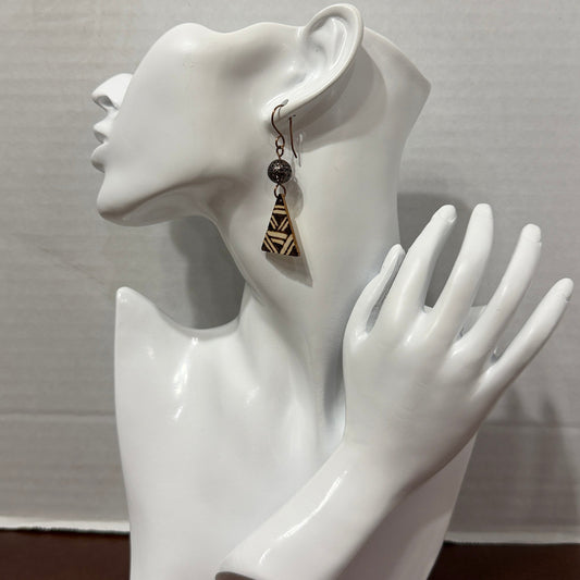 Earrings | Zentangles | Triangle Shape | Antique Brass Bead | Small Size | 2.25"