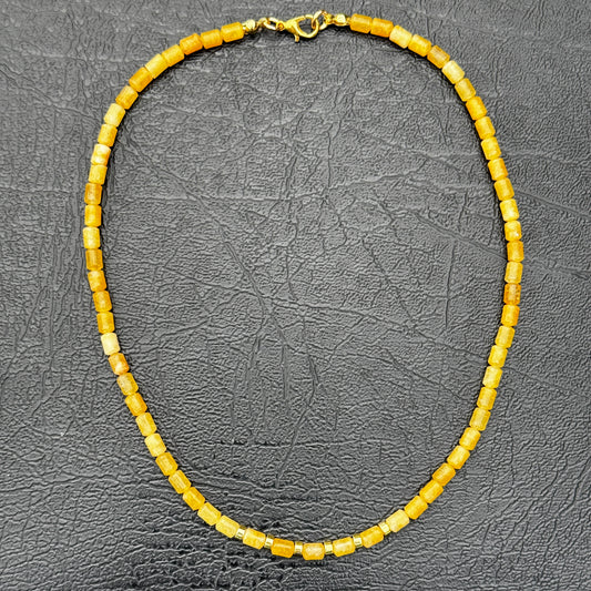 Yellow Jade Tube  Necklace 15"