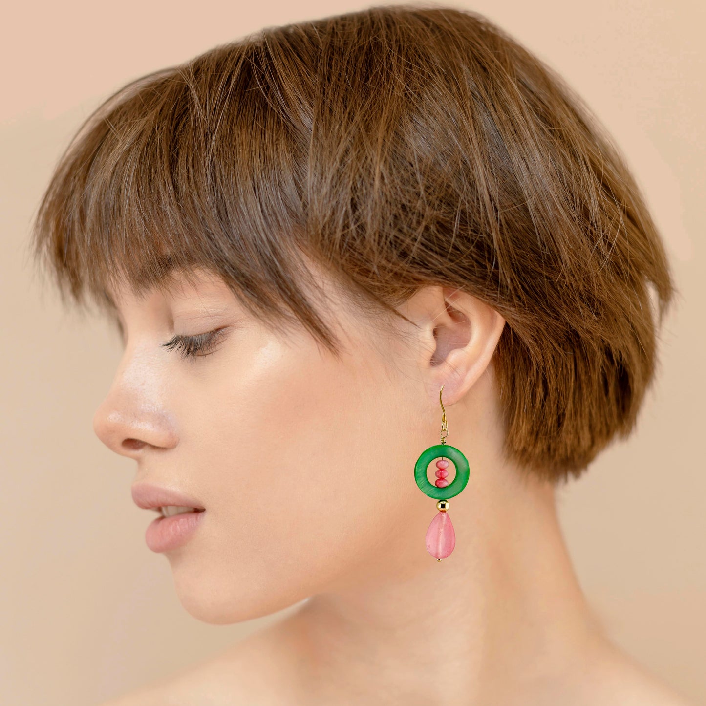 Green and Pink Earrings 2.5"