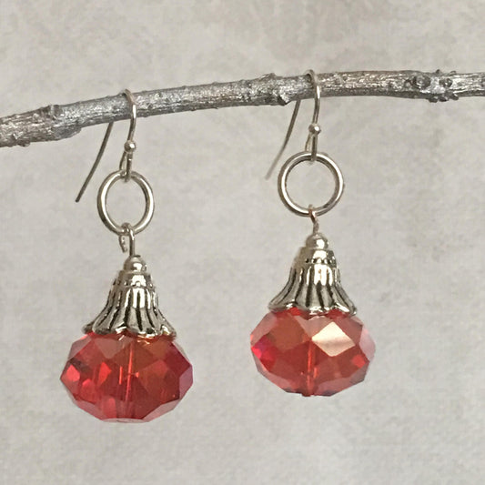 Red Crystal Earrings  1.75"