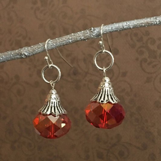 Red Crystal Earrings  1.75"