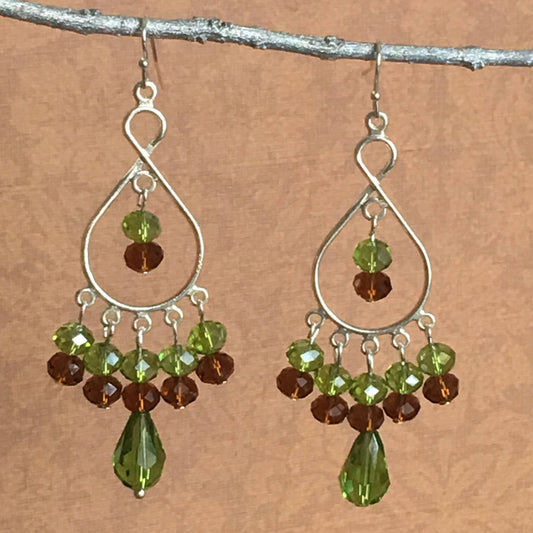 Topaz and Green Crystal Chandelier Earrings 3"