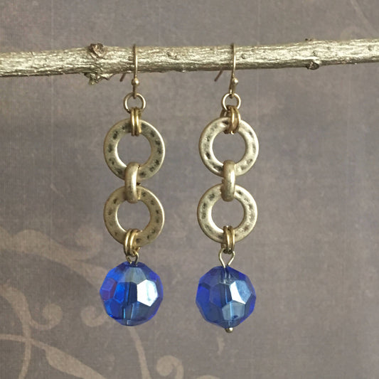 Blue Crystal Chain Link Earrings