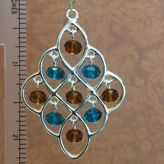 Teal & Brown Chandelier Earrings  2.5 "