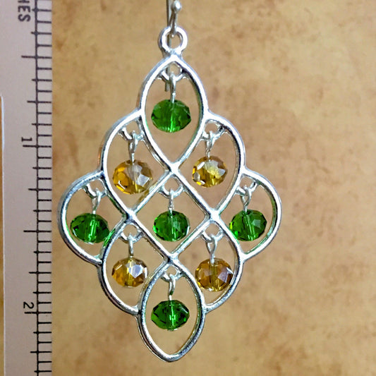 Amber & Green Chandelier Earrings  2.5"